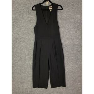 Club Monaco‎ V Neck Italian Tropical Wool Jumpsuit Black Sleeveless Size 2